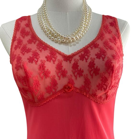 Vintage 60s Germany Triumph Int. Coral Nylon & Lace Mini Slip Dress Women Size S - Picture 2 of 11